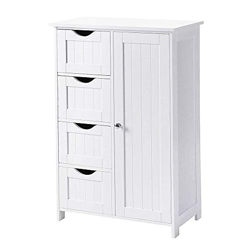 POPSPARK Mobile Bagno con 4 Cassetti e 1 Mobile Contenitore in Legno,Armadietto da Bagno per Soggiorno e Corridoio,Bianco