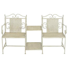 Cikonielf Panca da Giardino a 2 posti 161 x 58 x 90 cm Acciaio Bianco Panca da Giardino in Stile Vintage Panchina da Esterno Balcone Giardino