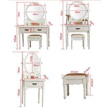 Sgabello Imbottito,3 Cassetti,Moderno Toeletta Tavolo Cosmetici Scrivania Per Camera Da Letto Ragazze Donne,Bianco Arte Del Legno Tavolo Da Trucco Con Specchio Ovale-Bianco 80x45x155cm(31x18x61inch)