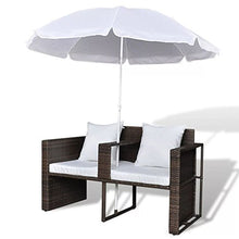 Festnight Lettino Prendisole con OmbrelloneLettini da Giardino, Sedie a Sdraio da Giardino in Polyrattan Marrone