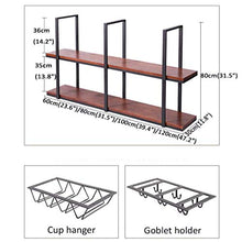 LXD Wine Rack, Organizzare grande cucina in Metallo Calici Rack legno galleggiante Ripiani decorazione del soffitto Mensola con ganci multifunzionali per tè e caffè Tazze Tazze per cucina/bar,60cm