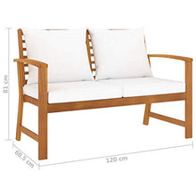 vidaXL - Panca da giardino in legno di acacia massiccio, 120 cm, con cuscino bianco crema