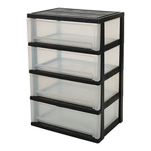 Iris Ohyama, Torre di stoccaggio, 4 cassetti da 30 L con ruote, plastica robusta, ufficio, Garage - Smart Wide Chest SWC-504 - Nero