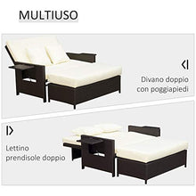 Divano da Giardino con Panca Poggiapiedi 130x72x96 cm in Rattan Marrone