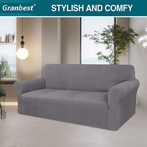 Granbest, copridivano Spesso, Elasticizzato, Elegante, Rivestimento per mobili, Antiscivolo, AntiGraffio, Tessuto Jacquard Spandex (3 posti, Grigio Chiaro)