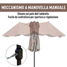 Outsunny Ombrellone da Giardino 460x270x240cm Doppio con Apertura a Manovella, Acciaio e Poliestere Color caffè