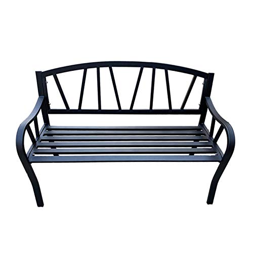 Panchina da Giardino A 2 Posti con Schienale, Panca da Esterno in Metallo Nero con Braccioli, Panca da Giardino Impermeabile per Cortile, Patio, Parco, Area Pubblica 120x60x80cm