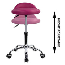 KKTONER Sgabello Rotondo in Pelle PU con Schienale Regolabile Regolabile in Altezza Sedia da Lavoro Girevole con Ruote Spa (Rosso)