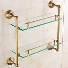 KAIXIN Bagno Doppio Ripiano, Ottone Mensola in Vetro Bagno Vasca da Bagno Cestino Portaoggetti Organizzatore Appeso a Doppia Parete Rettangolo Organizzatore da Bagno Accessori Hardware 41 * 43 Cm