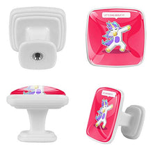 Set di 4 maniglie rotonde per armadio da cucina, credenza, cassettiera, cassettiera, con viti, per cucina, comò, armadietto, bagno, armadio, animali rossi a forma di unicorno
