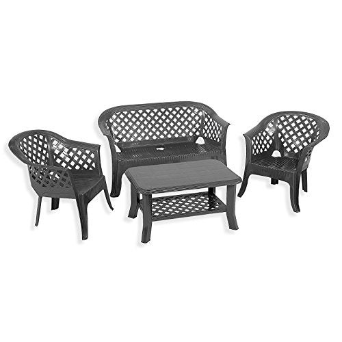 IPAE-PROGARDEN Set da Giardino 2 sedie 1 panchina 1 tavolino Senza Cuscino Antracite - Modello Veranda