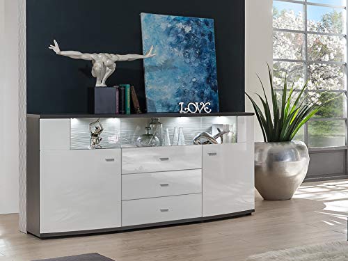 Homeface Credenza Gate 085-01 Front: MDF/Colore: frontale: bianco lucido, corpo: antracite, senza illuminazione LED, senza decorazione