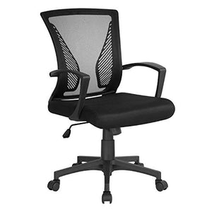 Yaheetech Sedia da Ufficio Scrivania Ergonomica Girevole in Tessuto Traspirante Reclinabile Altezza Regolabile con Rotelle e Braccioli Nera