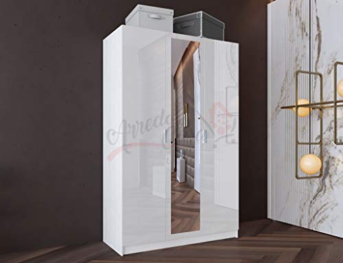 Arredodacasa.com Armadio A Tre Ante AI1 Bianco Lucido con Specchio