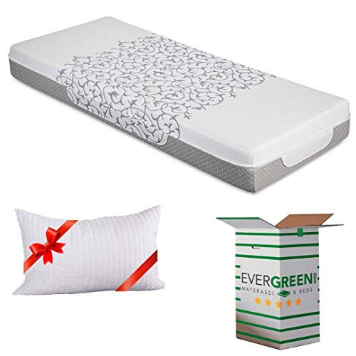 EVERGREENWEB - Miglior Materasso Singolo 80x190 Alto 20 cm Memory Foam Ortopedico MASSAGGIANTE con Cuscino Letto Incluso, Rivestimento SFODERABILE Lavabile Tessuto Antiacaro Anallergico, Modello Alba
