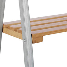 Relaxdays Portasciugamani, Portasalviette, Bagno, 3 Aste, 2 Ripiani, Acciaio e Bambù, 93x46x20 cm, Argentato Naturale