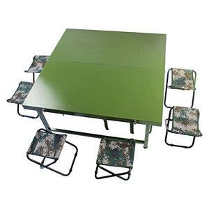 Set Tavolo e Sedia da Esterno Tavolo da Pranzo Pieghevole in Acciaio Verde, Tavolo da Pranzo e Sedia da 1 * 1 m, Tavolo e Sedia da Esterno Portatile Multifunzione
