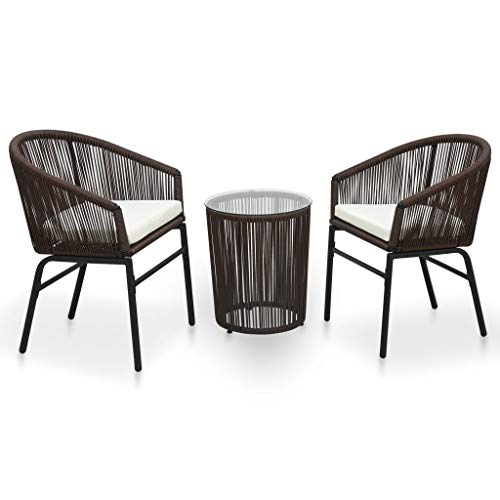 SKM Set da Bistro 3 pz con Cuscini in Rattan PVC Marrone