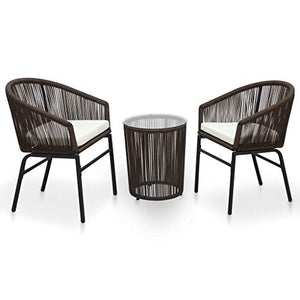 SKM Set da Bistro 3 pz con Cuscini in Rattan PVC Marrone