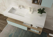 Mobile da bagno celeste chiaro e abete -Misura: L.135 P.50 cm - Finitura: Laccato Azzurro Limpio Opaco e Rovere Sabbia - Top: veletta in Ocritech con vasca integrata - 100% made in Italy