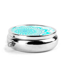 Aqua Mandala, contenitore rotondo per pillole a 3 scomparti, in metallo, per medicina e vitamine, contenitore decorativo per viaggi all'aperto
