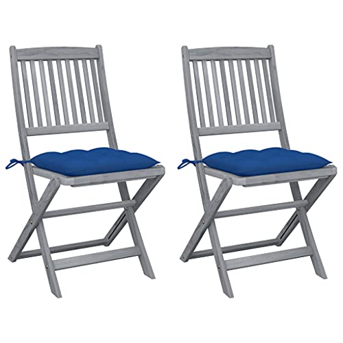 vidaXL Sedie da Giardino Pieghevoli 2 pz con Cuscini Massello Acacia