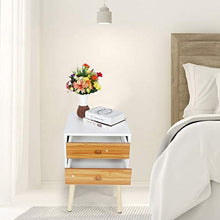 Comodino per camera da letto con 2 cassetti, comodino moderno in legno con doppio cassetto e gambe in legno massello, mobili per camera da letto