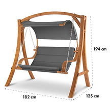 blumfeldt Maui Hollywoodschaukel - Dondolo, Sedile: 110 cm, 2 Posti, Tenda da Sole incl, Materiale: Legno Massiccio e Poliestere, Catene in Acciaio Inox, Viti Inox Zincate, Grigio Scuro