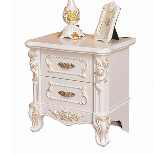 Comodino Europeo, Camera da Letto Semplice 2 stoccaggio Bianco Avorio Americano Scala nordica in Legno massello stoccaggio Piccolo Armadio carico: 400 kg-40x48 cm FANJIANI