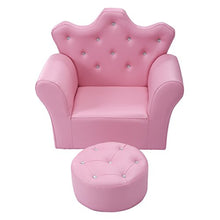 GOPLUS Divano con Poggiapiedi per Bambini, Poltrona Morbida con Struttura in Legno, Set di Divano e Pouf da Soggiorno, Rosa, 58x40,5x48 cm