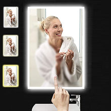 Specchio da bagno illuminato a LED con orologio digitale, 50 x 70 cm, con illuminazione bianca fredda, specchio da parete con interruttore touch
