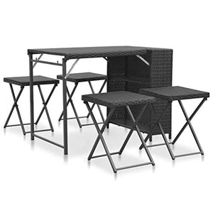 FAMIROSA Set da Pranzo da Giardino 5 pz Pieghevole in Polyrattan Nero