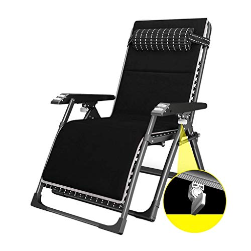 Sywlwxkq Sedia Relax da Ufficio con Balcone Lettini Prendisole Poltrone reclinabili con Cuscini | Sedia da Giardino reclinabile Pieghevole Nera Imbottita | Sedie a Sdraio con portabicchieri