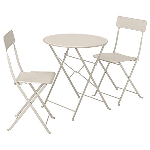Tok Mark Traders SALTHOLMEN Tavolo+2 sedie pieghevoli, da esterno, beige resistente e facile da pulire, set da pranzo per esterni, mobili da giardino, prodotti per esterni, ecologici.