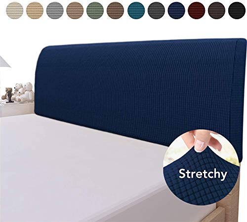 LINGKY Fodera per Testiera Letto Elasticizzata, Fodera per Testiera Piccola Quadrata Jacquard, Fodera per Testata Letto Antipolvere per Camera da Letto (Navy,Full)