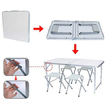 BAKAJI Set Tavolo Tavolino 120 x 70 cm Pieghevole con 4 Sgabelli da PIC Nic per Campeggio SpiaggiaStruttura Tubolare in Alluminio Piano in ABS Sedute in Tessuto Richiudibile Salvaspazio con Maniglia
