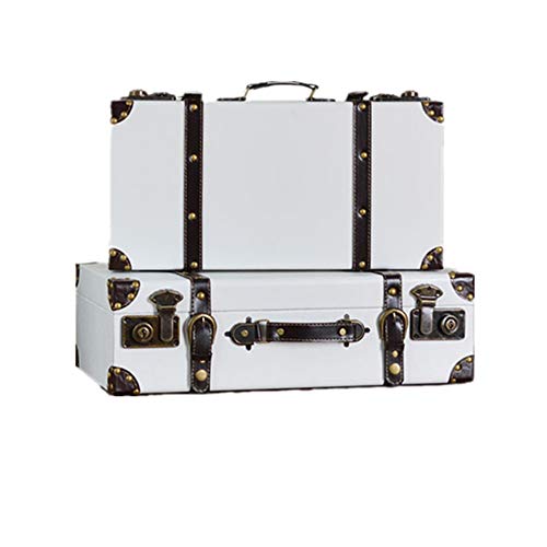 BTTNW BA Baule Vintage Set di 2 Storage Box Retro Valigie dell'Annata for Il Letto, Soggiorno - con Le Maniglie (4 Colori) Valigia di Legno (Colore : Bianca, Dimensione : L+S)