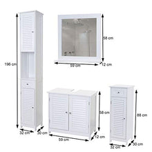 Mendler Set arredi bagno HWC-F75 MDF bianco mobile alto specchio cassettiera mobile sotto lavabo