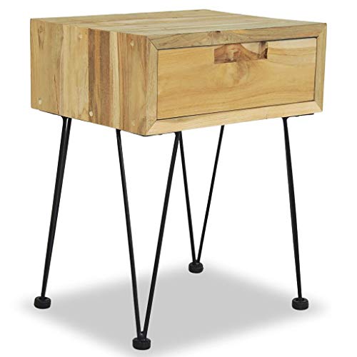 GOTOTOP Comodino per divano con cassetto, tavolo da notte in legno massiccio e piedi in ferro, tavolino per camera, soggiorno, corridoio, ufficio, 40 x 30 x 50 cm