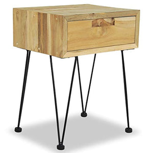 GOTOTOP Comodino per divano con cassetto, tavolo da notte in legno massiccio e piedi in ferro, tavolino per camera, soggiorno, corridoio, ufficio, 40 x 30 x 50 cm