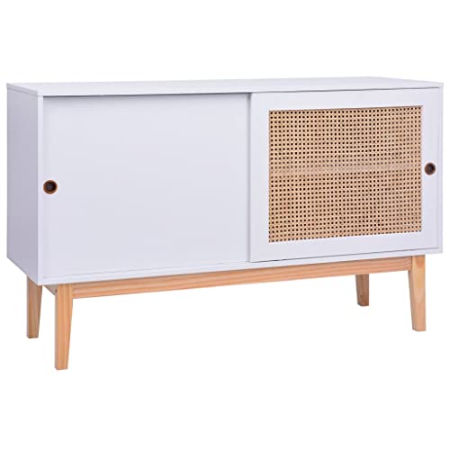vidaXL Credenza Bianca 130x40x80 cm in MDF e Rattan