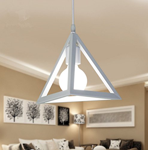 E27 Sospensione Gabbia Lampadario Metallo Retrò Lampada a Sospensione Creativo Lampadario a Soffitto(Bianco)
