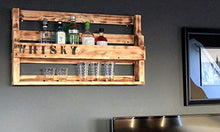 Mensola per Whisky in Legno - con portabicchieri e Scritta Whisky - fiammata - Stile Industriale - Pronto per Il Montaggio - Bar a Muro - mensola per Whisky in Legno