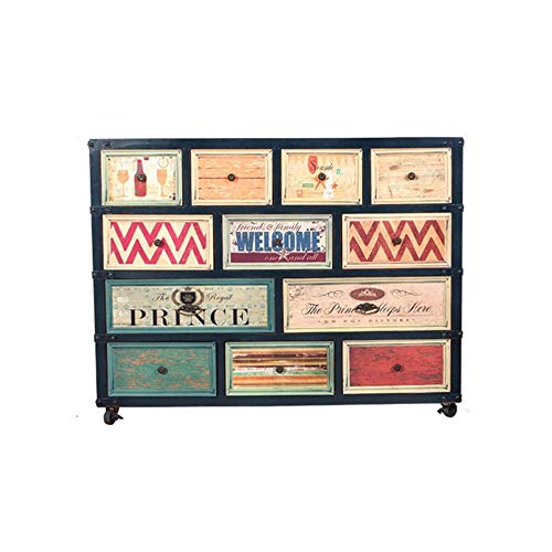 Zhengowen Cassettiera Creative Retro Dodici cassetti Armadietti Fai Vecchio Mobilia del Salone con la Rotella cassetti Governo di immagazzinaggio Retro Credenza Industriale