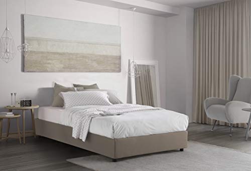 Talamo Italia Letto contenitore Una piazza e mezza Silvia Sommier, Made in Italy, Letto con rivestimento in tessuto, Apertura frontale, con materasso cm 120x190 incluso, Tortora