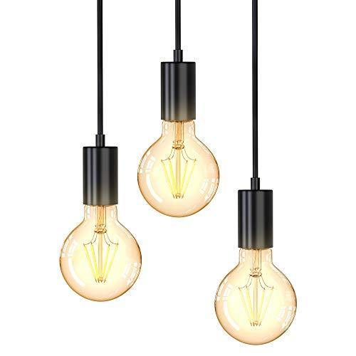 B.K.Licht Lampadario vintage, adatto per 3 lampadine E27 non incluse, altezza totale 1.2 m, Lampada a sospensione per sala da pranzo o cucina, Lampada da soffitto, luci a diverse altezze, nero opaco - Arredi Casa