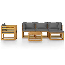 Tidyard Set 6 pz Divani da Giardino Modulari 3 Posti in Legno Massello di Acacia con Penisola Poltrona e Tavolino,Salotto da Giardino in Legno,Set Divani Modulari da Giardino Esterno,Divano in Legno