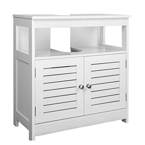 EUGAD Armadietto Sottolavabo Bianco Mobiletto sotto Lavandino Sottolavello per Bagno con Due Ante in Legno 0015WY