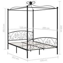 SKM Letto a Baldacchino Nero in Metallo 120x200 cm (26.6kg)