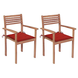 vidaXL Sedie da Giardino 2 pz con Cuscini Rossi Massello di Teak